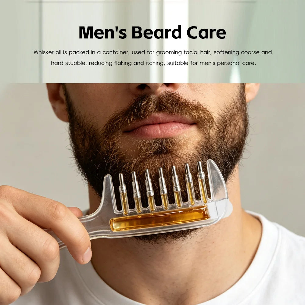 Unisex Transparent Essential Oil Applicator Massage Comb with Built-In Liquid Reservoir, Rolling Metal Teeth, Suitable for Women's Scalp Hair Growth and Men's Beard Oil Application, Home Salon Hair Care and Grooming Tool