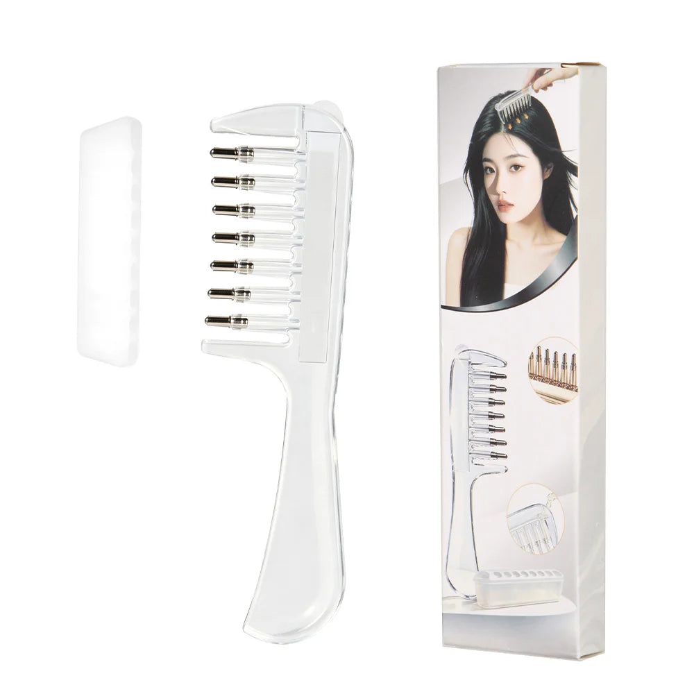 Unisex Transparent Essential Oil Applicator Massage Comb with Built-In Liquid Reservoir, Rolling Metal Teeth, Suitable for Women's Scalp Hair Growth and Men's Beard Oil Application, Home Salon Hair Care and Grooming Tool