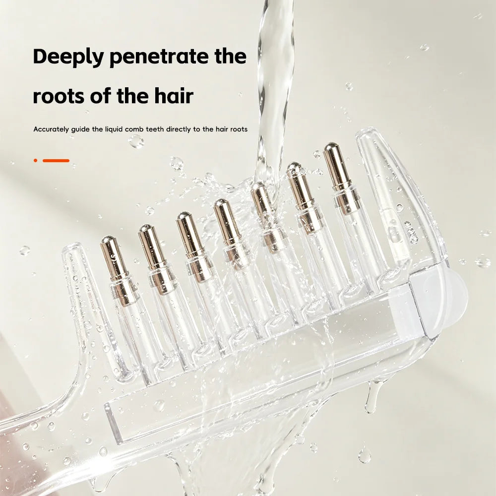 Unisex Transparent Essential Oil Applicator Massage Comb with Built-In Liquid Reservoir, Rolling Metal Teeth, Suitable for Women's Scalp Hair Growth and Men's Beard Oil Application, Home Salon Hair Care and Grooming Tool